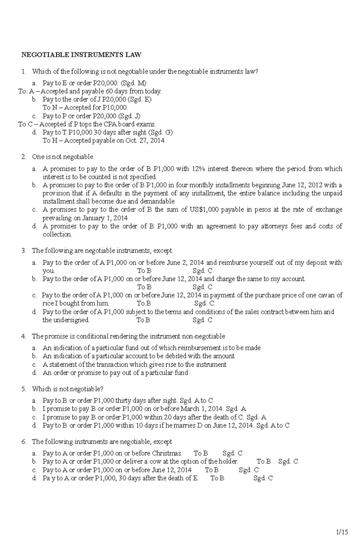 Negotiable-Instruments-conVERT MO TAS SEND MO - 1/ NEGOTIABLE ...