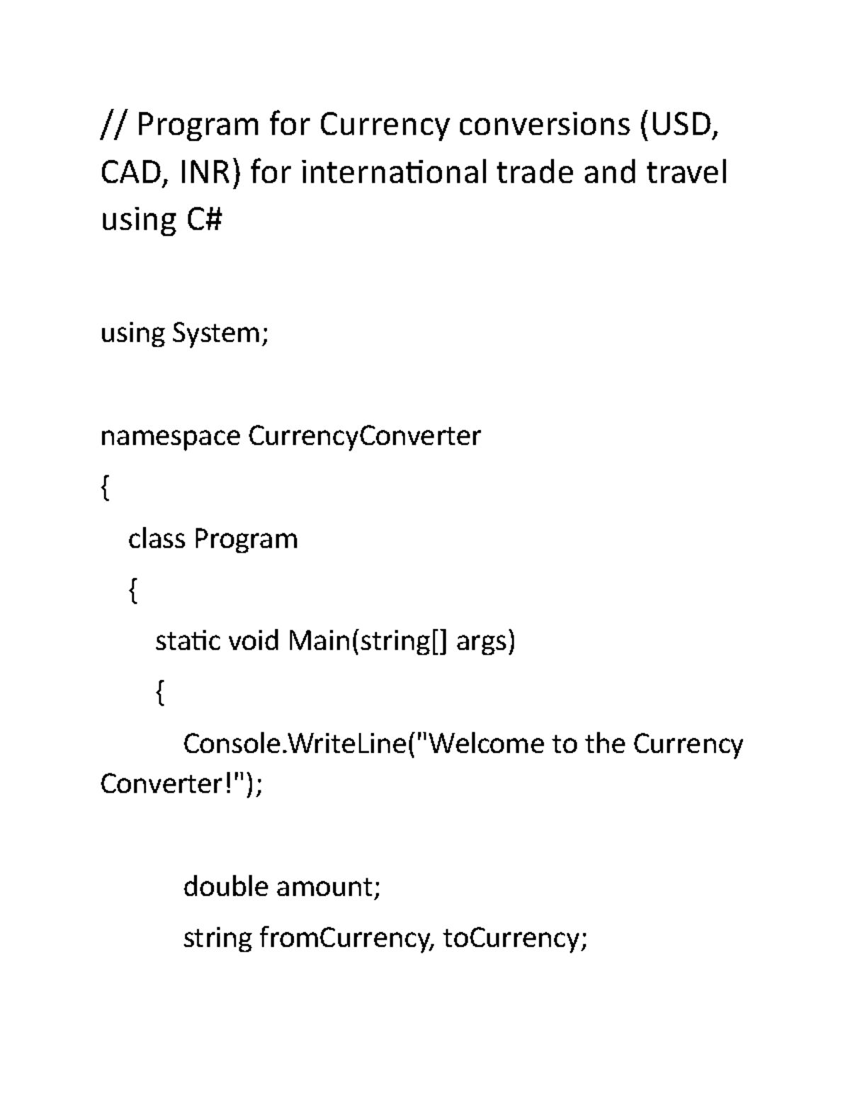 C# Program for Currency conversions - ToUpper(); Console(