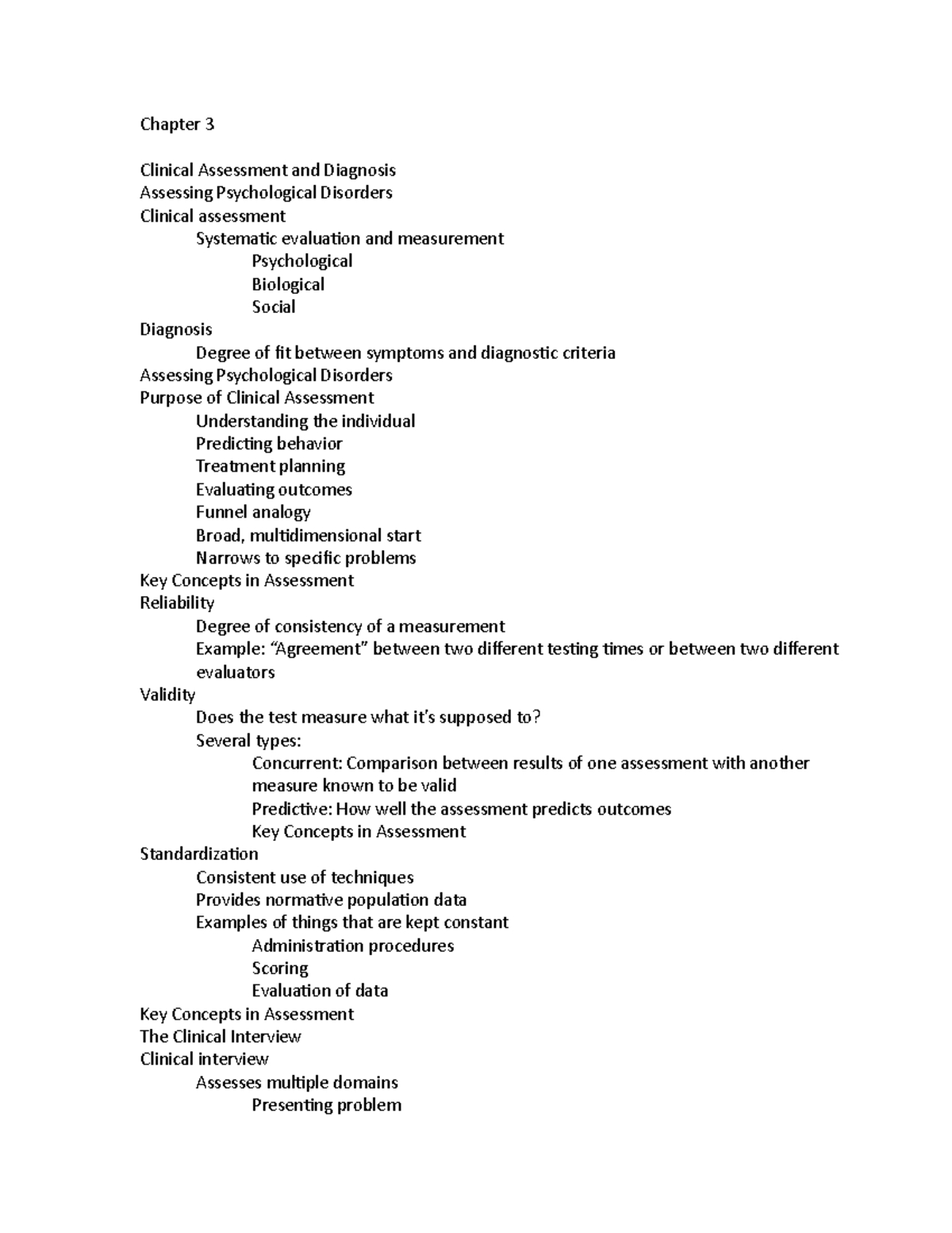 Abnormal chapter 2 - Lecture notes 2 - Chapter 3 Clinical Assessment ...