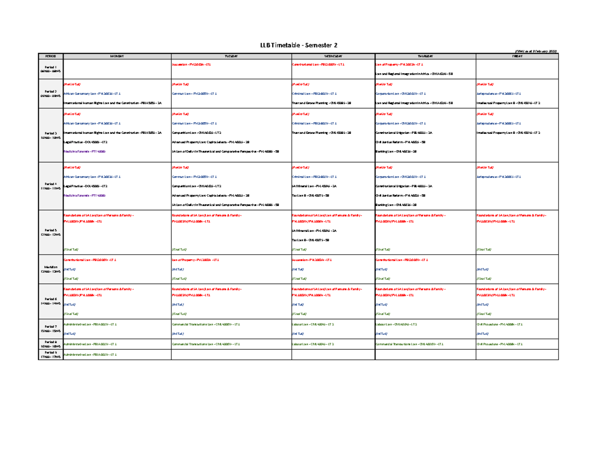 LLB Timetable 2023 Semester 2 - [FINAL as at 9 February 2023] PERIOD