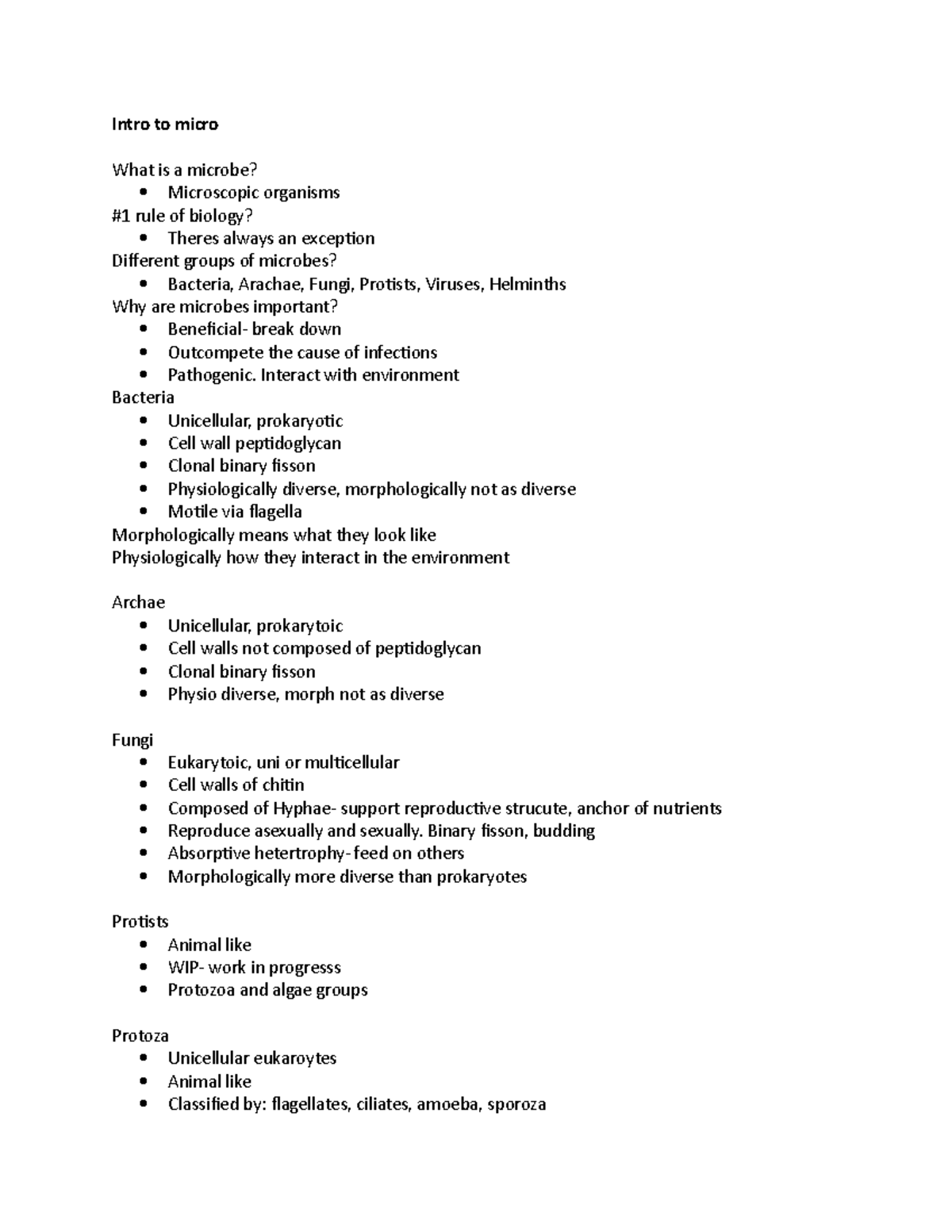 MICRO lecture Study Guide 1 - Intro to micro What is a microbe ...