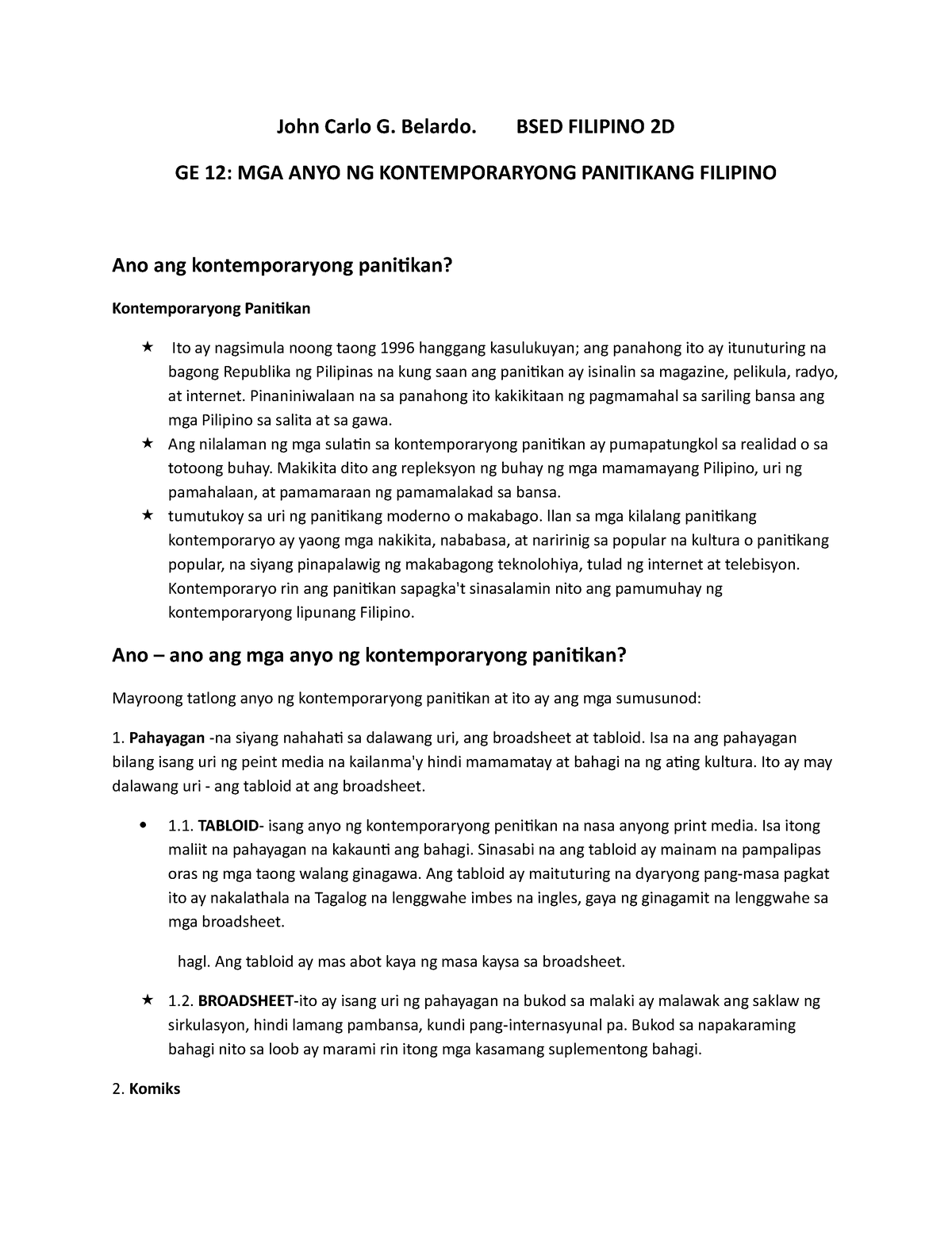 Indiv. Reporting Kontemporaryong Panitikan - John Carlo G. Belardo ...