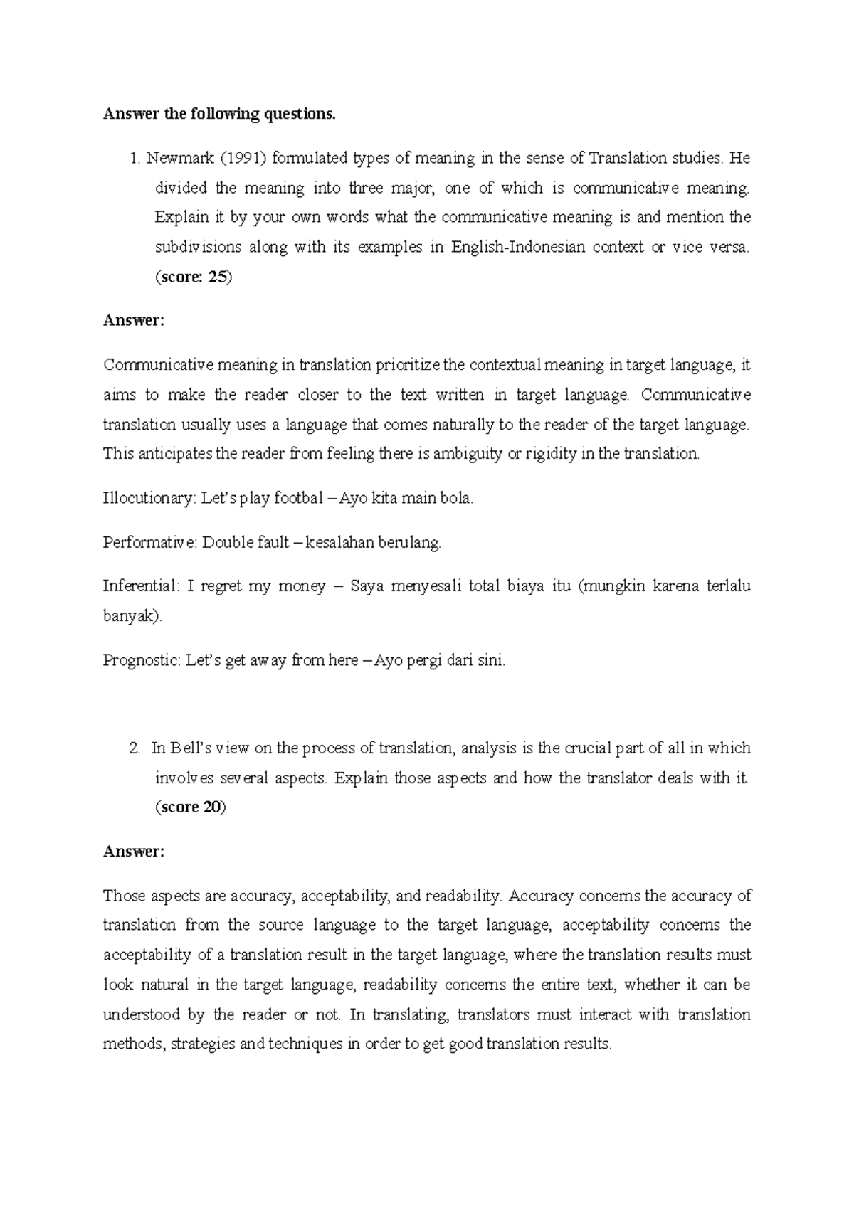 question and answer theory of translation Answer the following