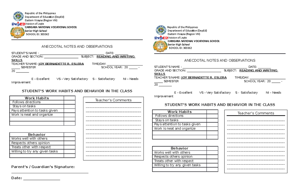 Anecdotal-template - kapahintulutan.do - Republic of the Philippines ...
