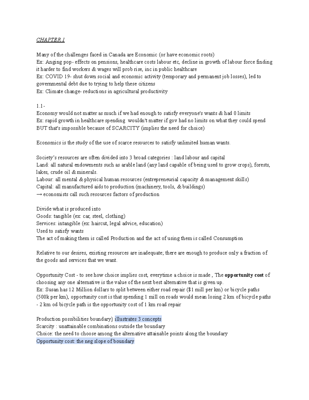 ECON 201 Textbook Notes - CHAPTER 1 Many of the challenges faced in ...