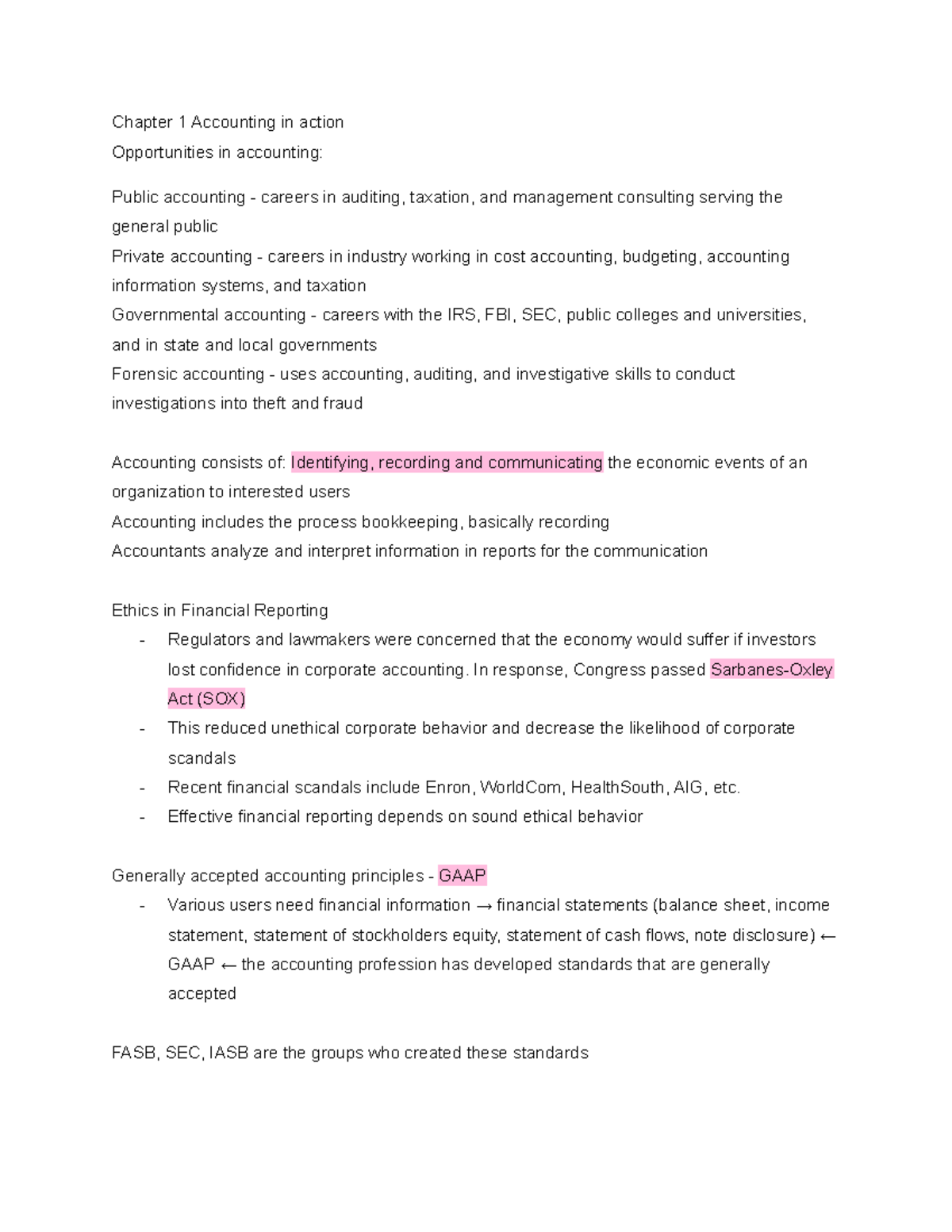 Chapter 1 notes for intro to financial accounting 33 010 272