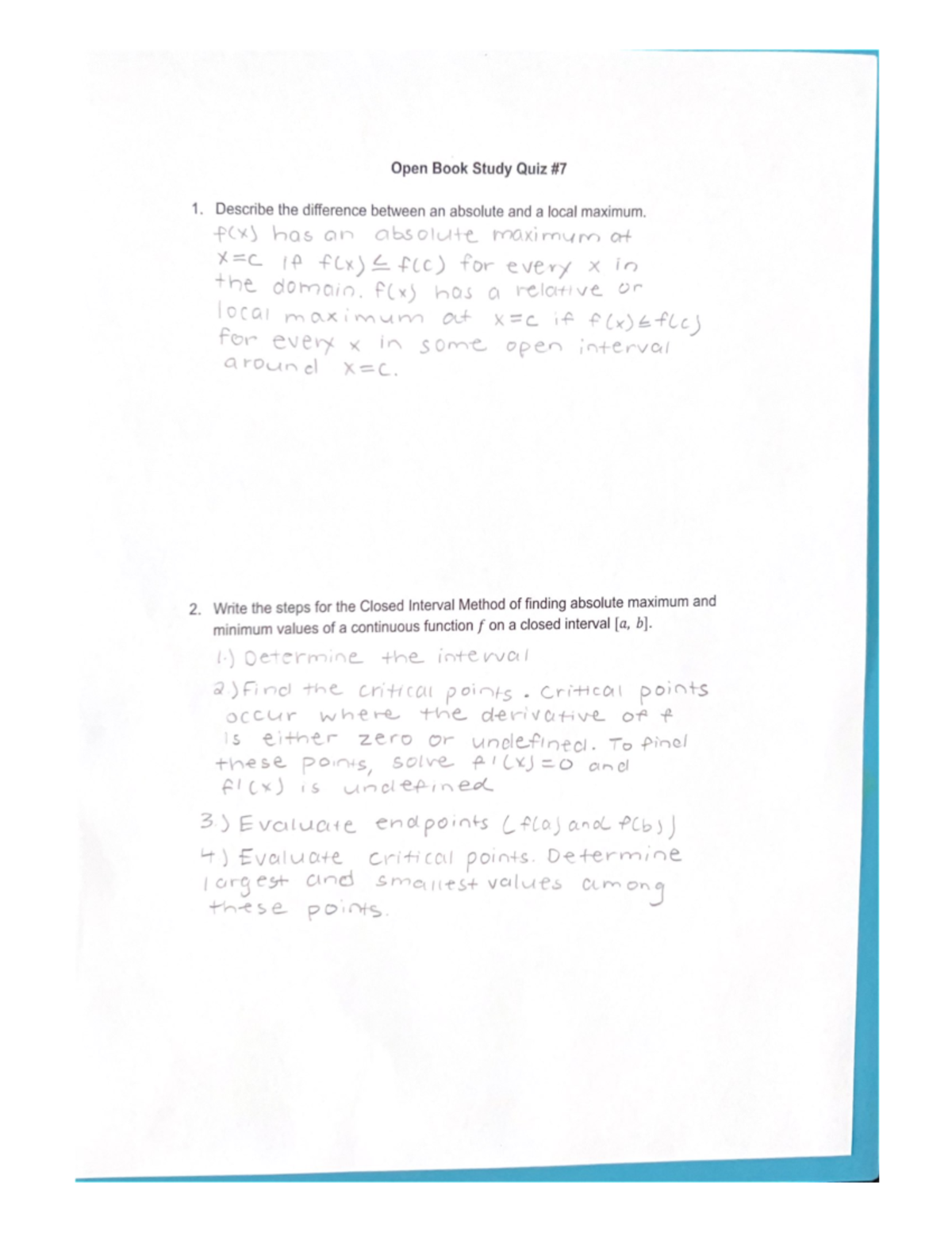 Open Book Study Quiz #7 - this is an assignment - MA 207 - Studocu