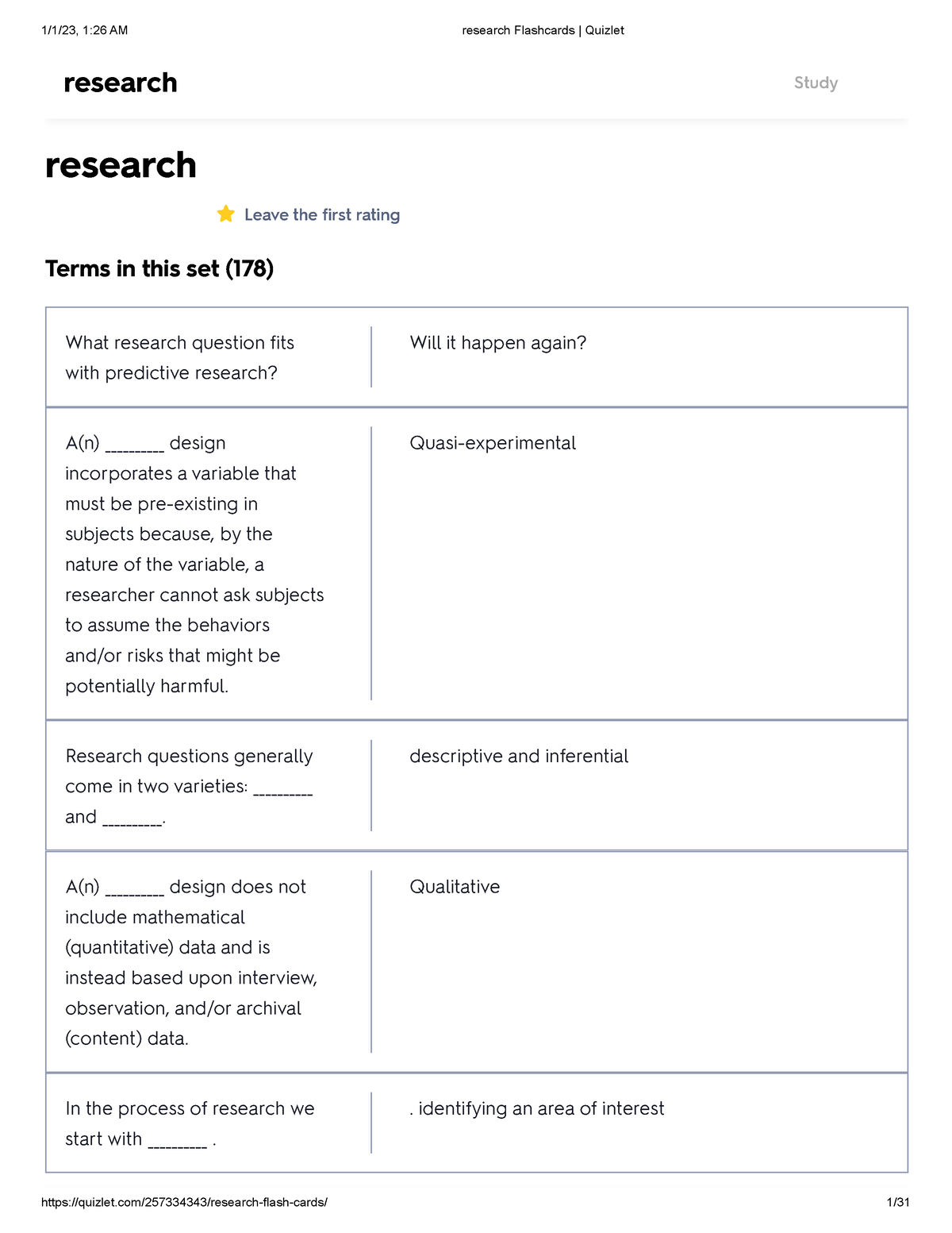 research paper about flashcards