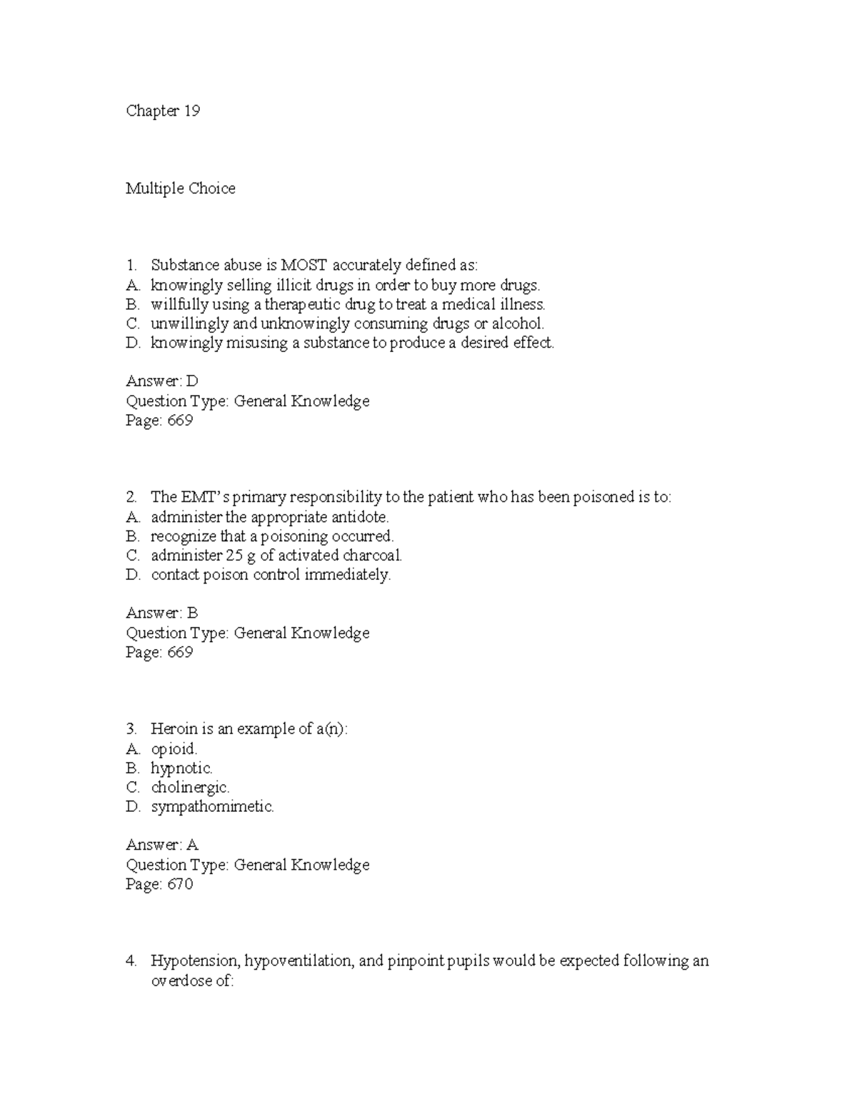 Chapter 19 - Questions - Chapter 19 Multiple Choice Substance Abuse Is ...