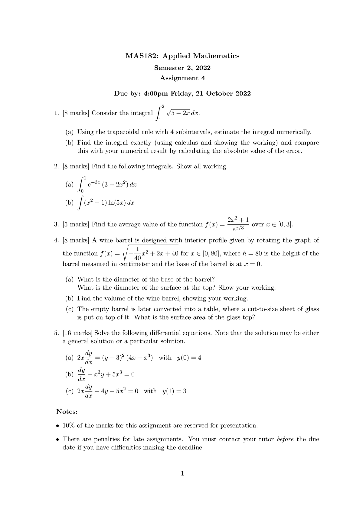 Asst4 S2 2022 - Questions - MAS182: Applied Mathematics Semester 2 ...