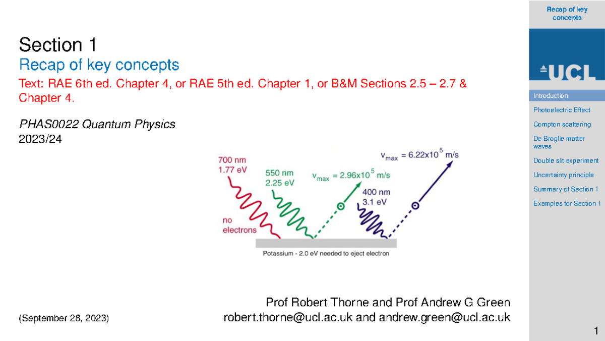 Quantum Lecture notes - concepts Introduction Photoelectric Effect ...
