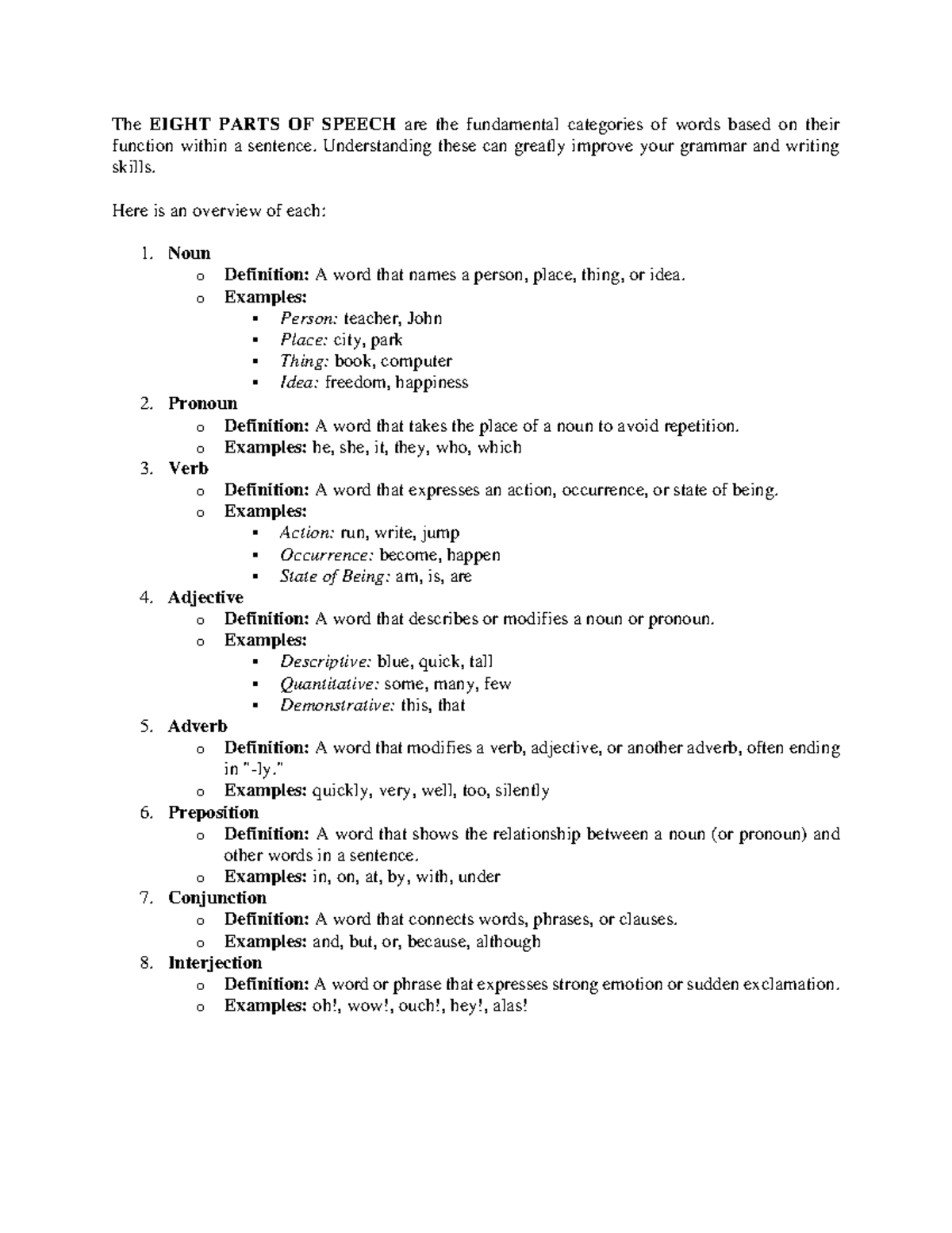 8 Parts OF Speech - Lect - The EIGHT PARTS OF SPEECH are the ...