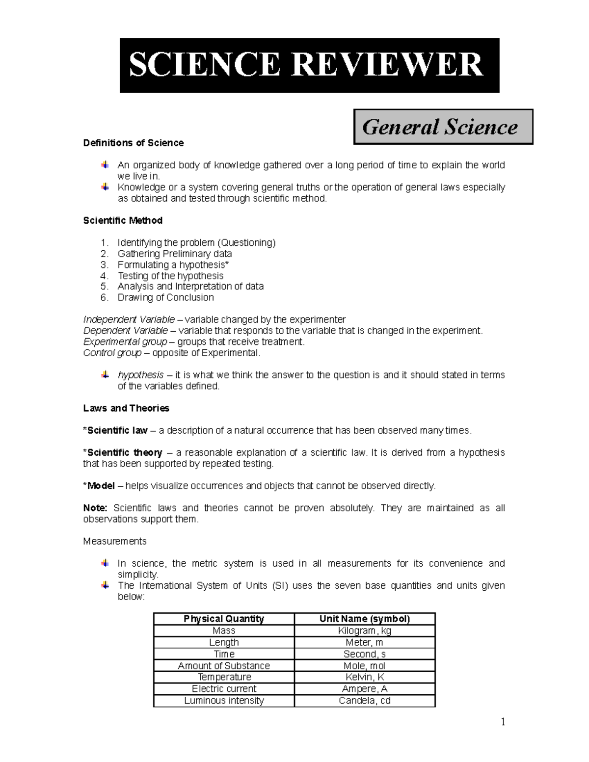 ScienceReviewer Upcat Definitions of Science An organized body of