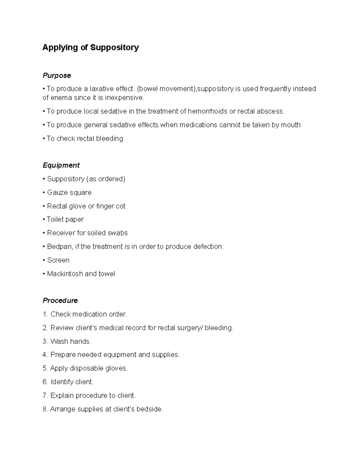 Applying of Suppository - Applying of Suppository Purpose To produce a ...