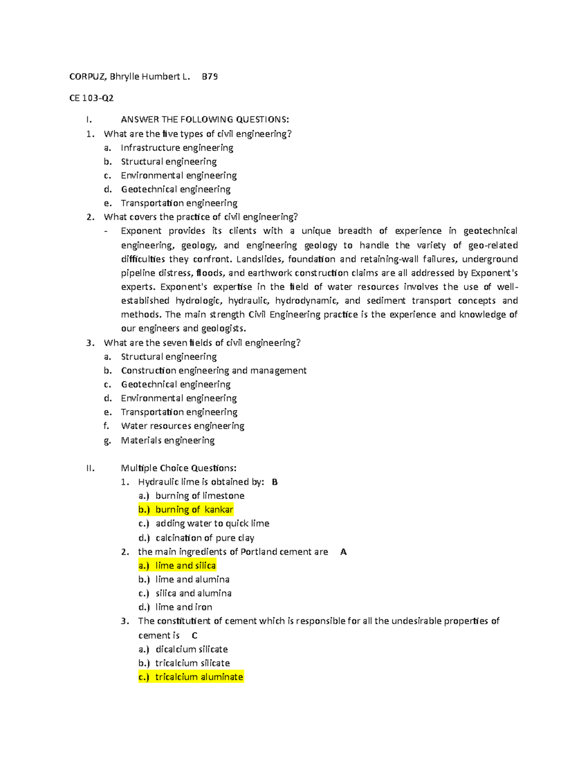 CE 103-Q2 3Q2122 - CORPUZ, Bhrylle Humbert L. B CE 103-Q I. ANSWER THE ...