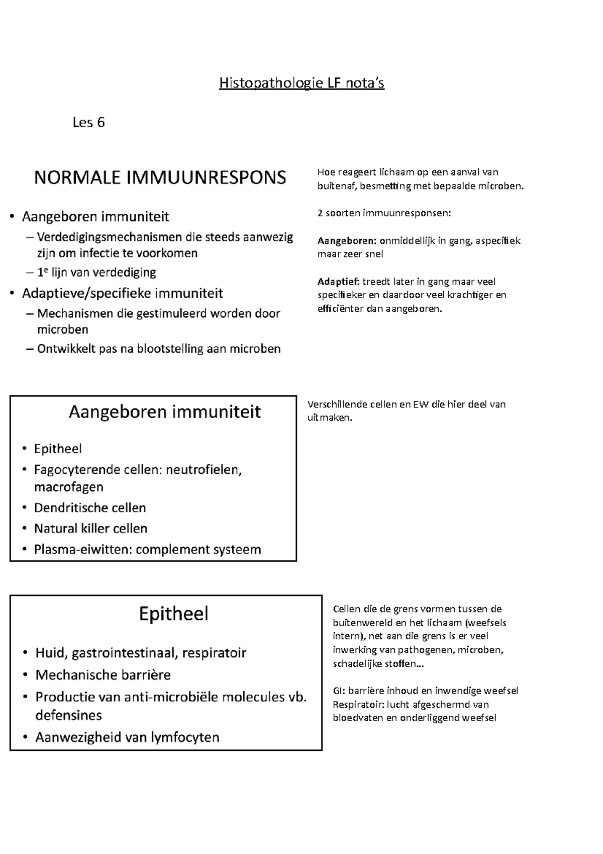 Nota's LF deel 1 - Nota's deel: Immuunrespons - Histopathologie LF nota ...