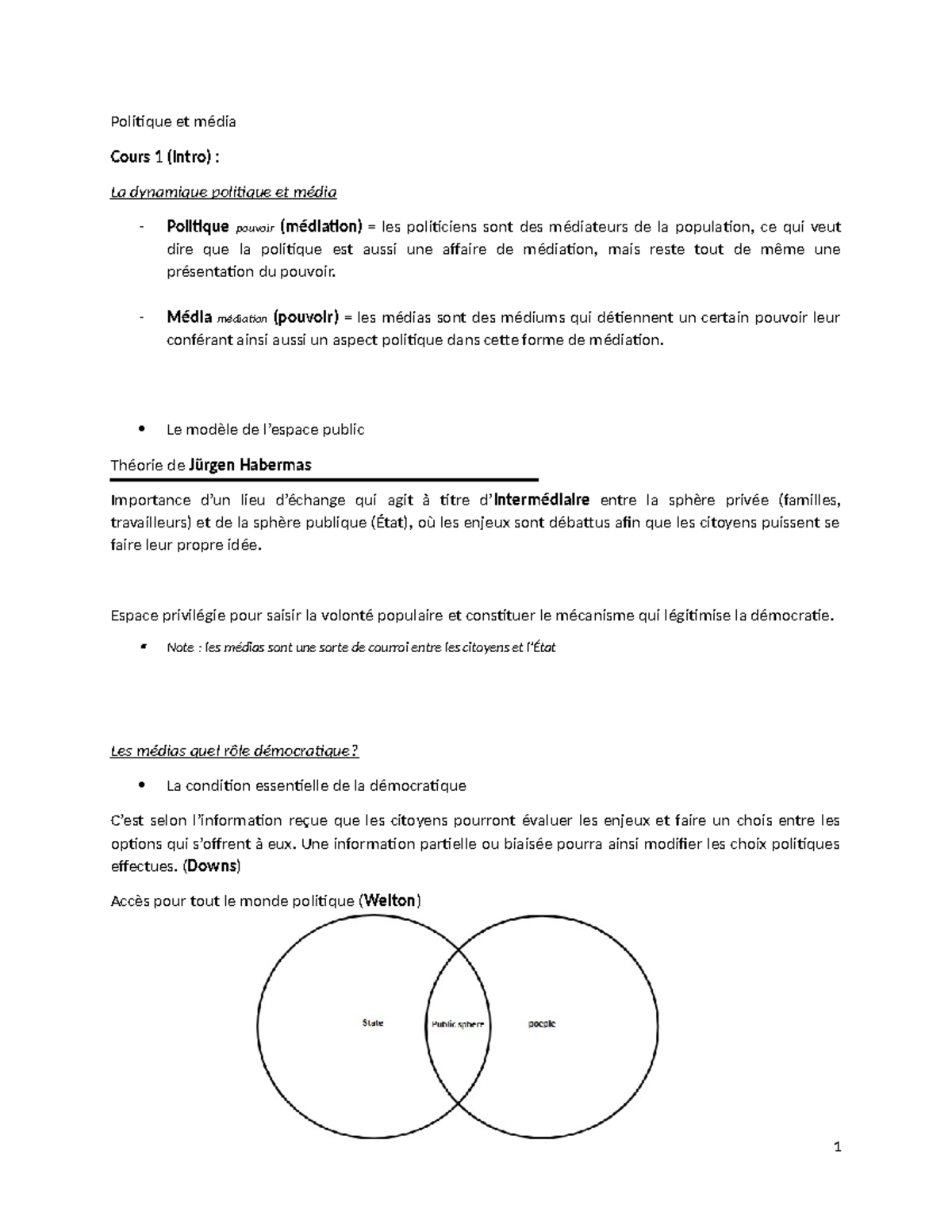 Notes de cours - Politique et média Cours 1 (intro) : La dynamique ...