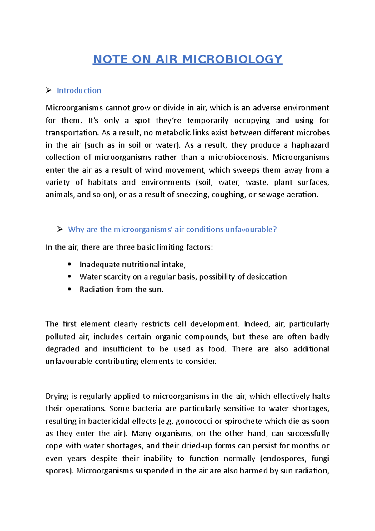 Note on air microbiology - NOTE ON AIR MICROBIOLOGY Introduction ...