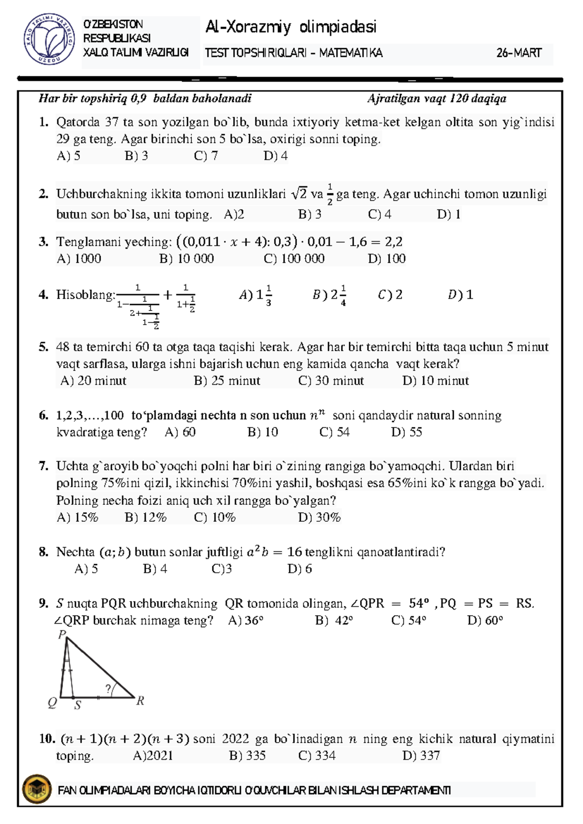 Al-Xorazmiy UZB Matematika - O‘ZBEKISTON RESPUBLIKASI XALQ TA’LIMI ...