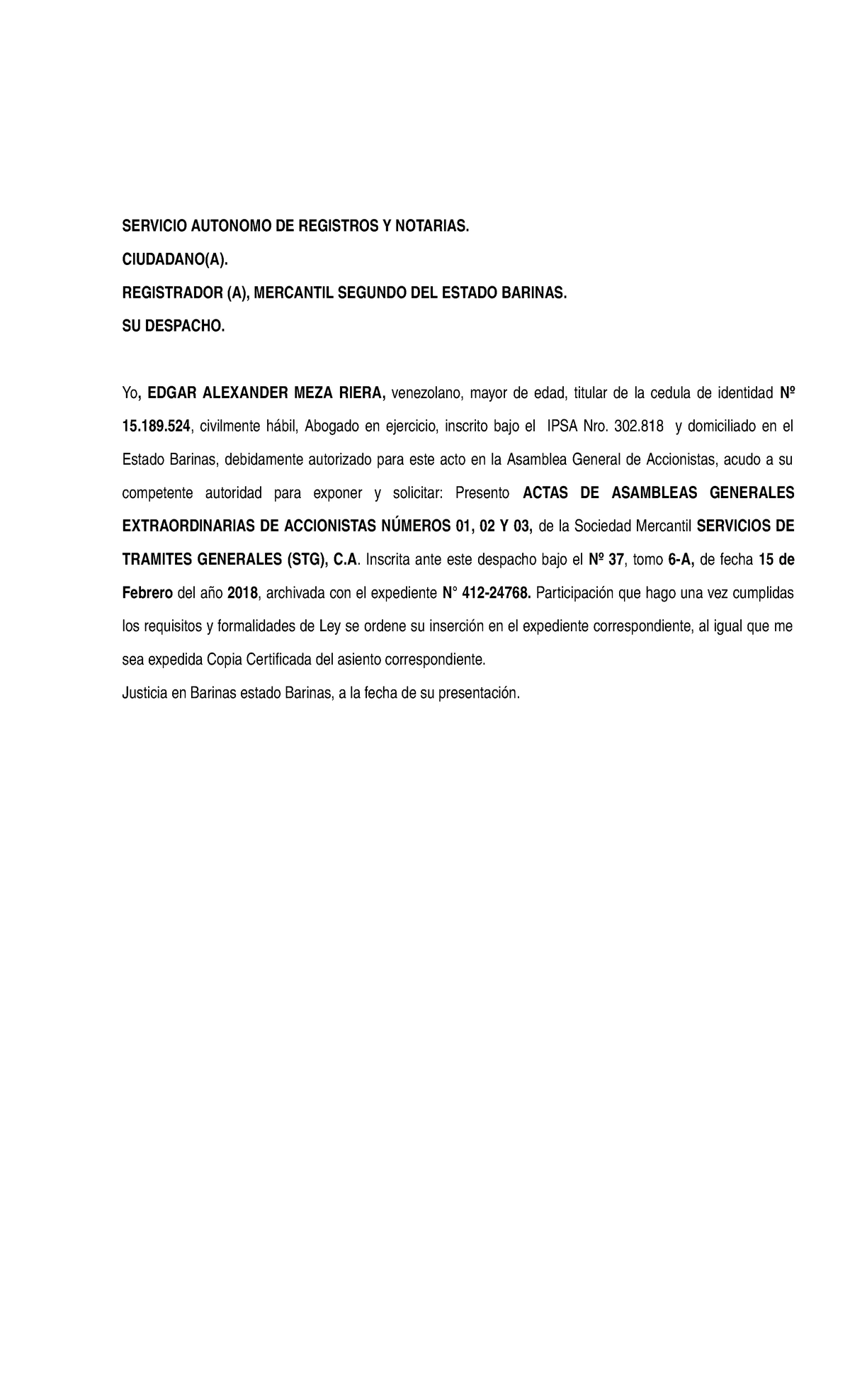 Acta De Asamblea De Accionistas Venta De Acciones Servicio Autonomo