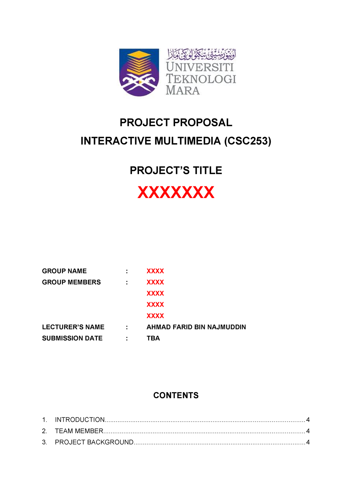 Project Proposal - PROJECT PROPOSAL INTERACTIVE MULTIMEDIA (CSC253 ...