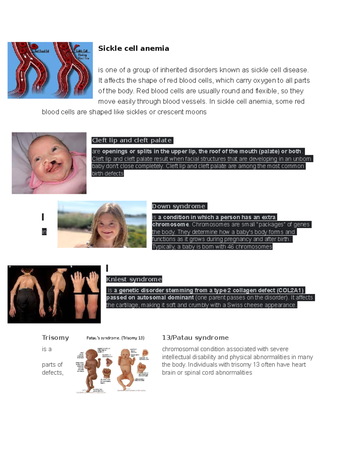 Gen bio doc - for gen bio deseases - Sickle cell anemia is one of a ...