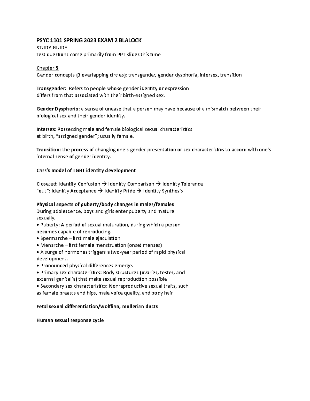 Study Guide exam 2 - PSYC 1101 SPRING 2023 EXAM 2 BLALOCK STUDY GUIDE ...
