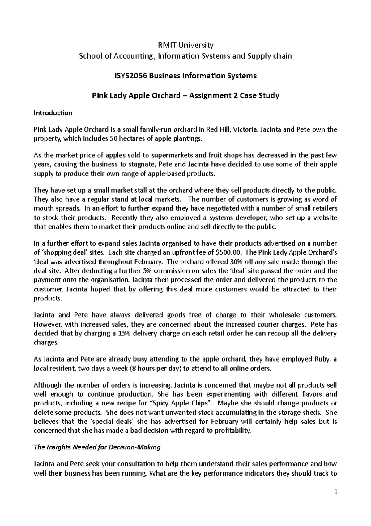 Pink Lady Apple Case Study AT2 S1 2023 - RMIT University School of ...