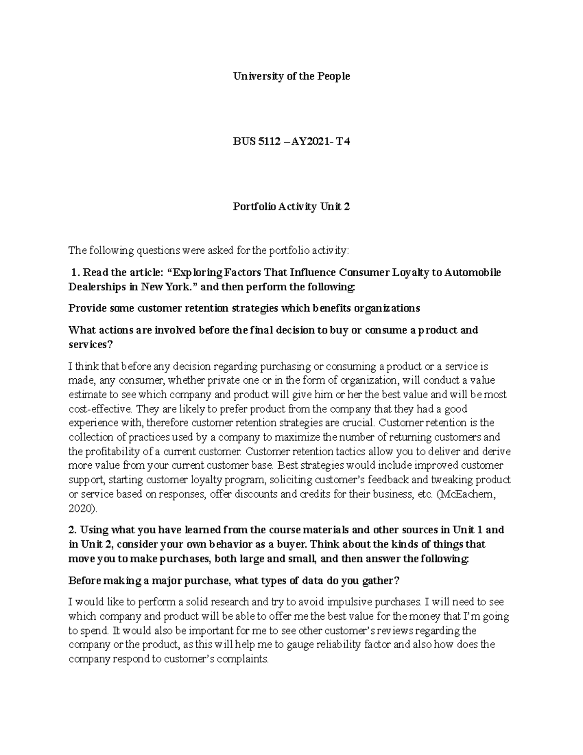 Portfolio 2 - University of the People BUS 5112 – AY2021- T Portfolio ...