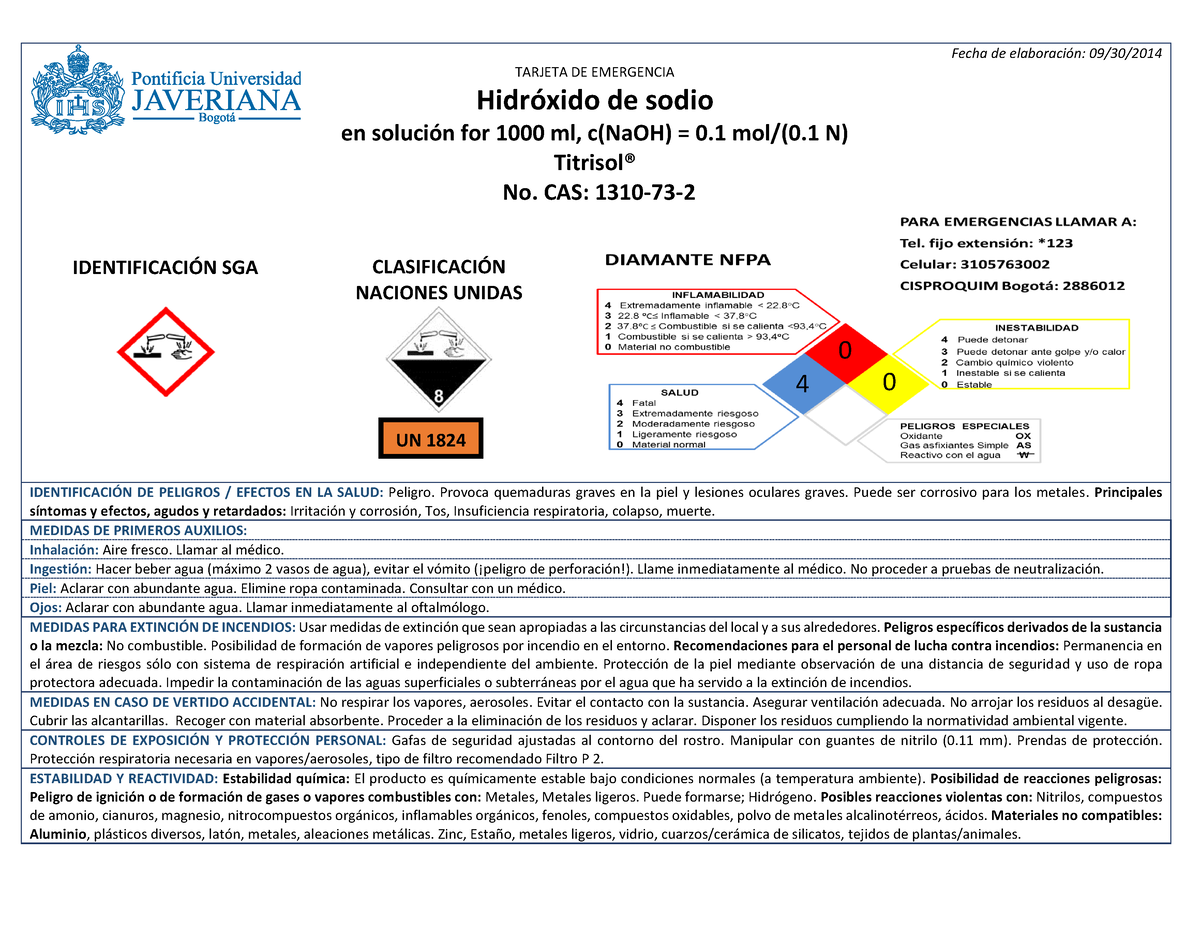 Ficha De Datos De Seguridad Sodio Dicromato 0938