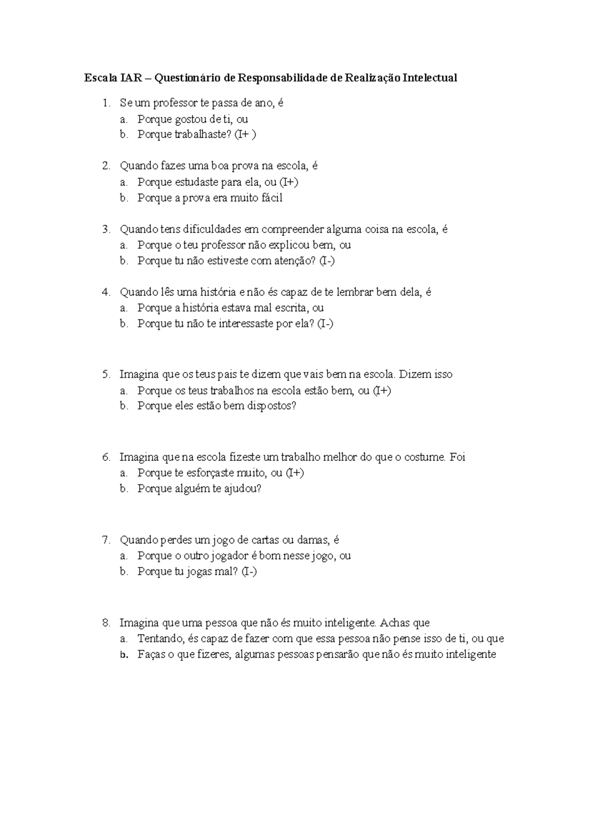 Teste Escala IAR - Escala IAR – Questionário de Responsabilidade de ...