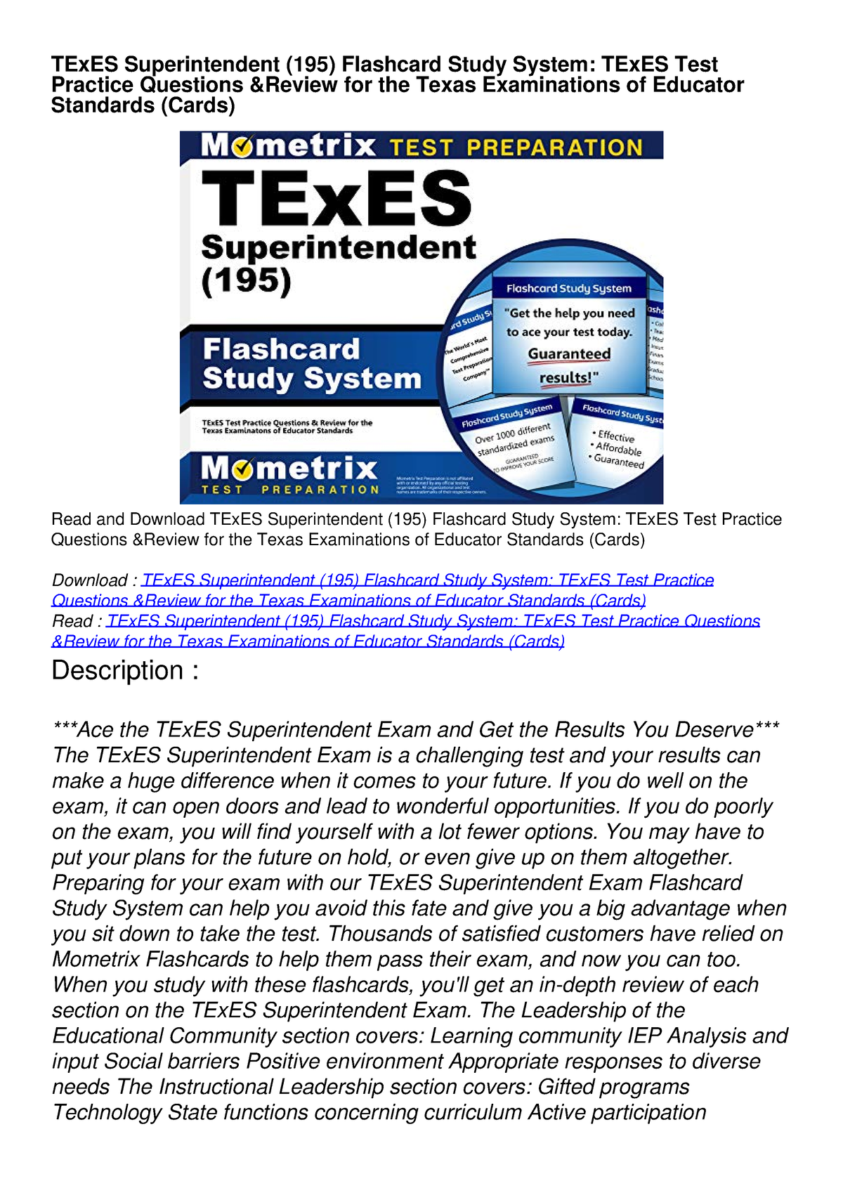 Get [PDF] Download TExES Superintendent (195) Flashcard Study System ...