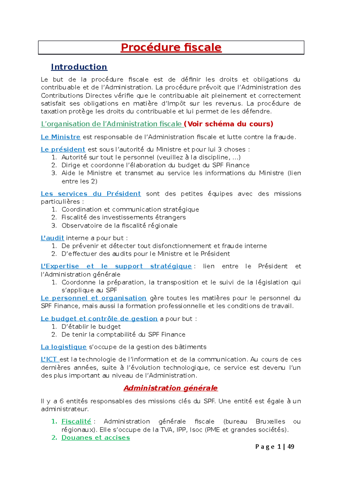 Procédure-fiscale - synthèse du cours - Procédure fiscale Introduction ...