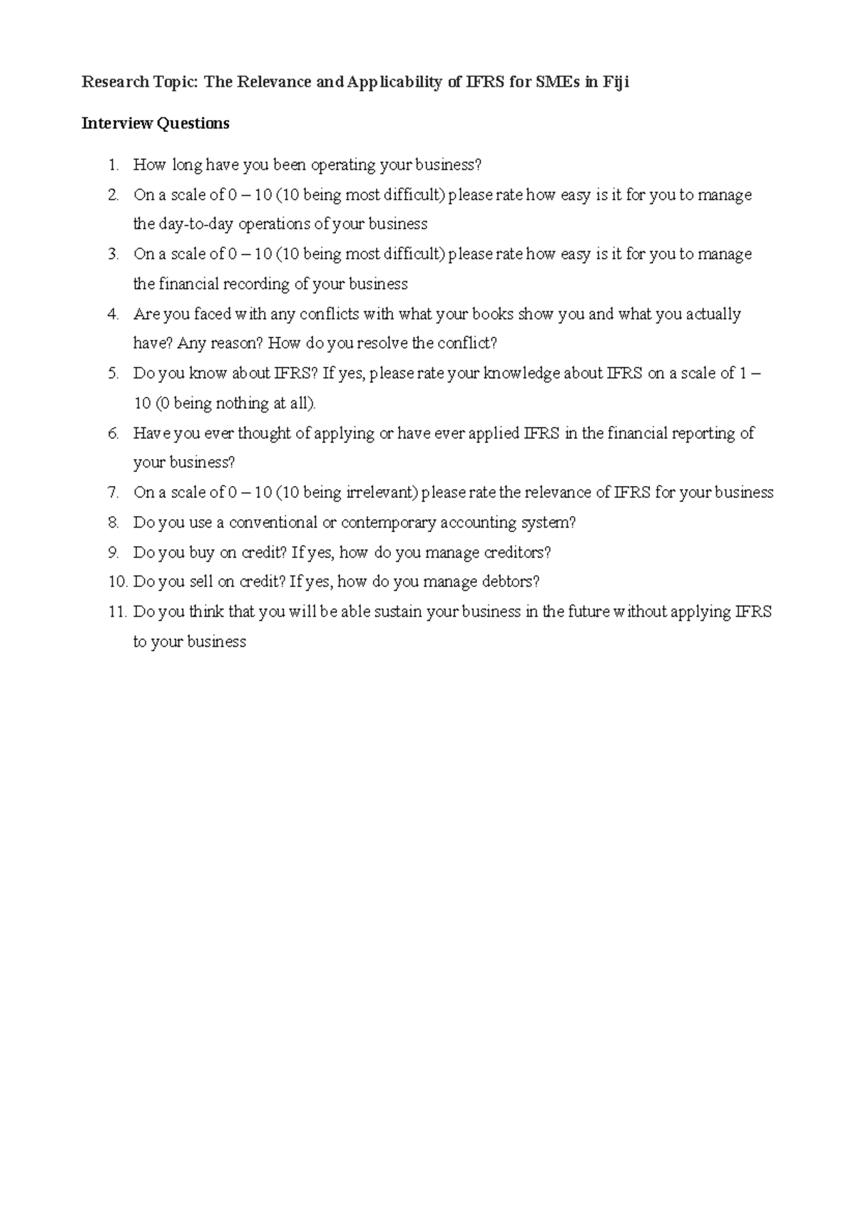 Interview Questions Draft 1 - Research Topic: The Relevance and ...