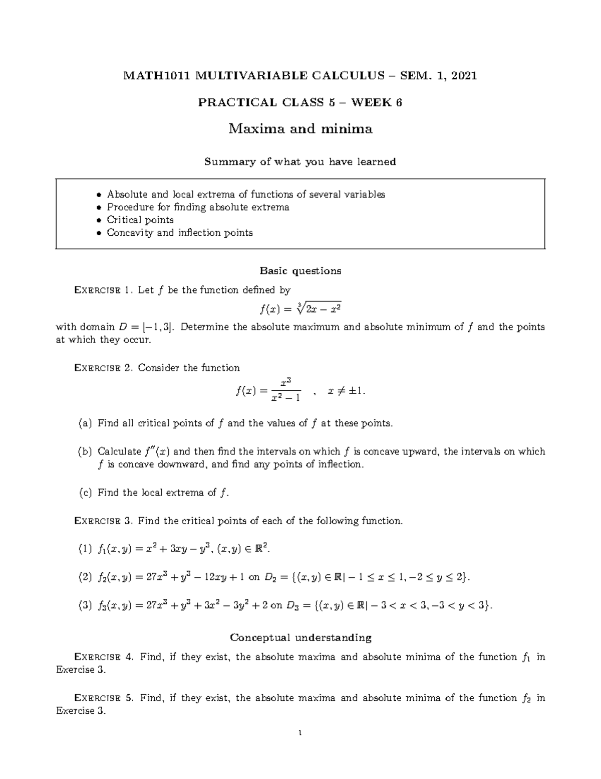 MATH1011 Pr5 Week6 21 - Practice Problems - MATH1011 MULTIVARIABLE ...