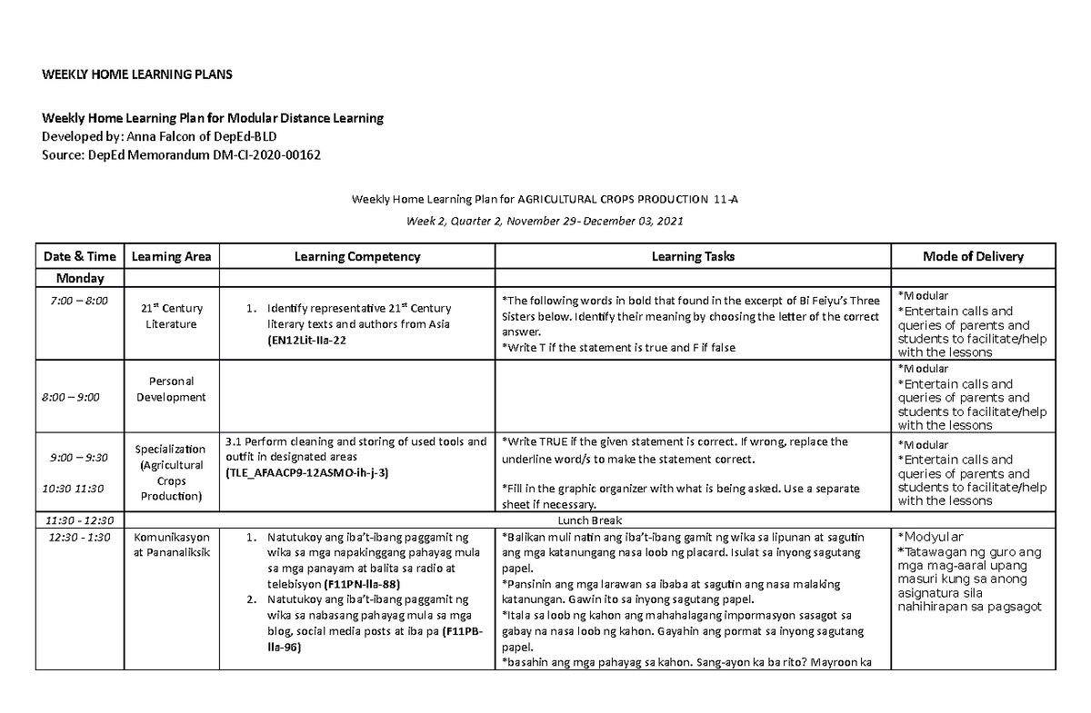 JACQ WHLP-2 - HJKZJQBABZHZQ - WEEKLY HOME LEARNING PLANS Weekly Home ...