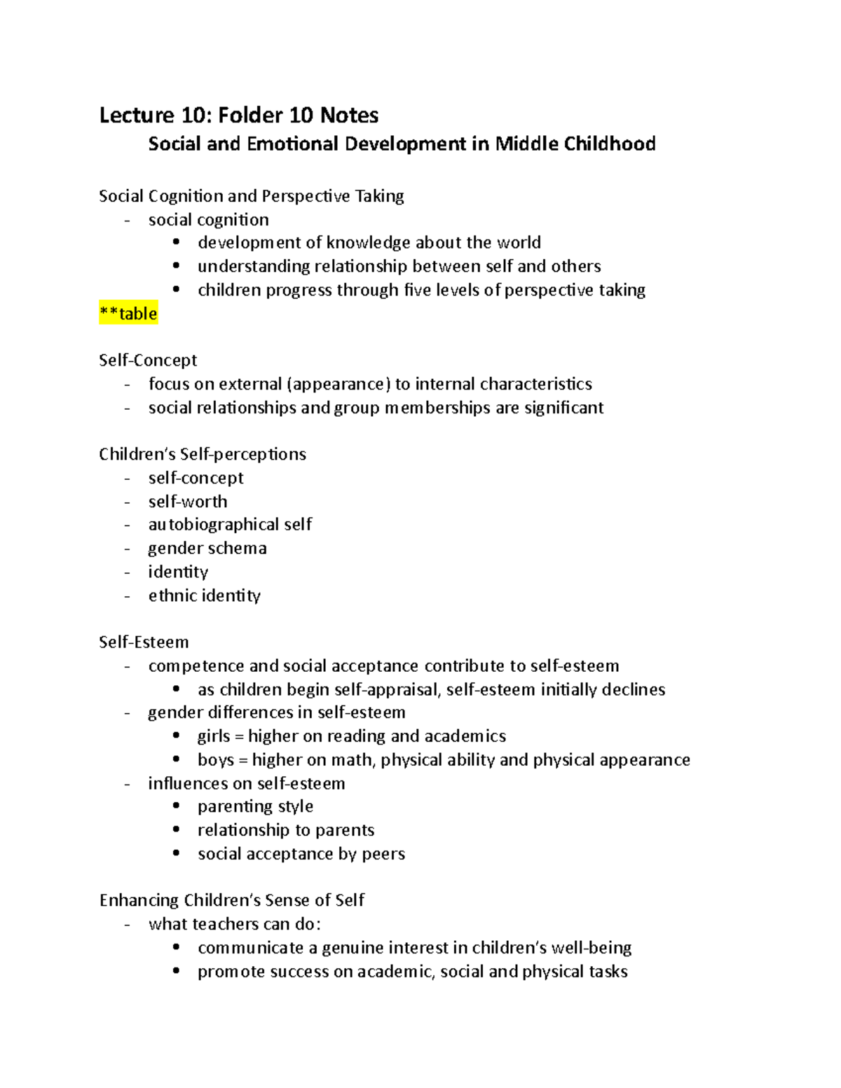 Lecture 10 - notes - Lecture 10: Folder 10 Notes Social and Emotional ...