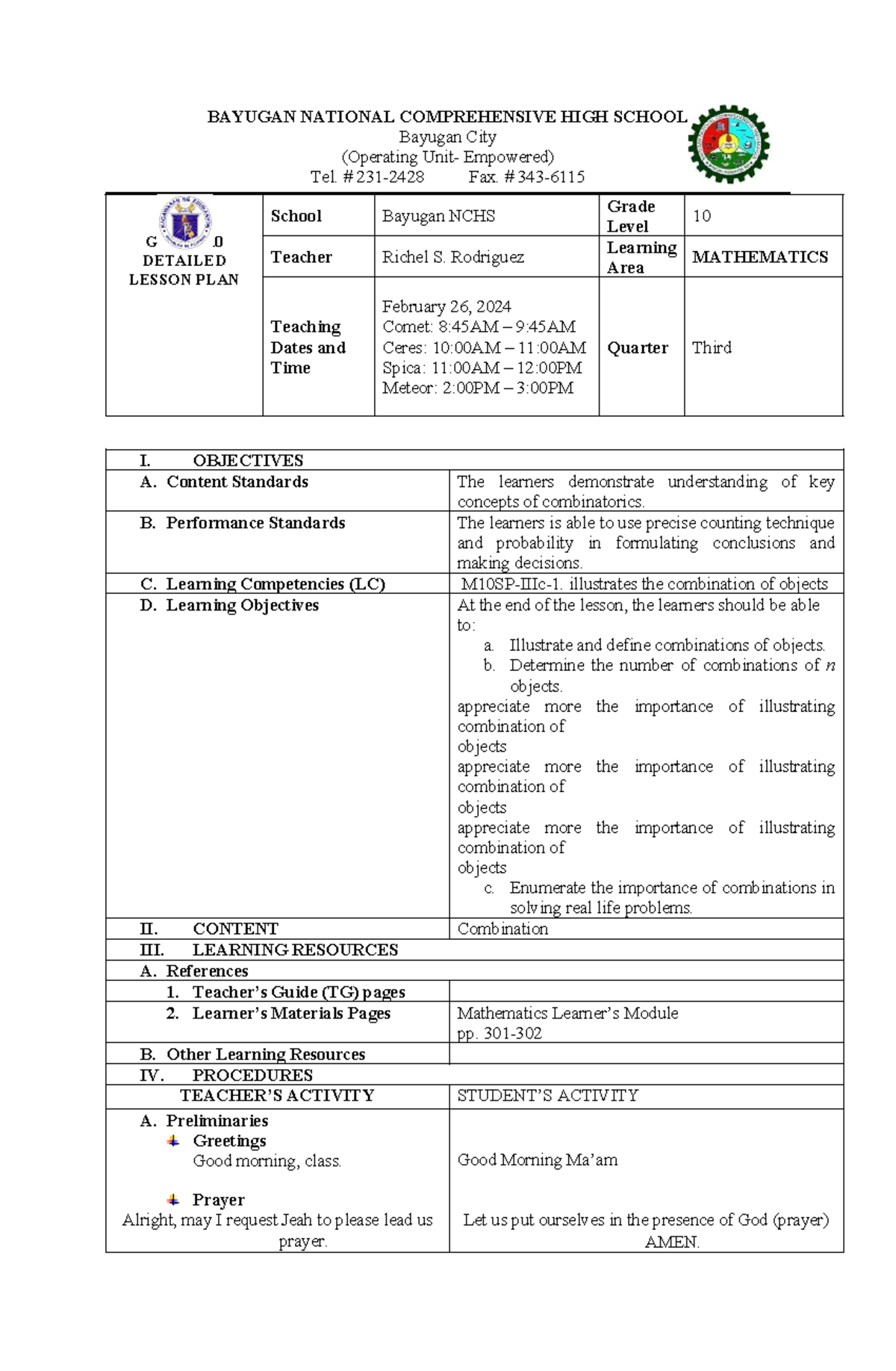 Combination-DLP-feb - BAYUGAN NATIONAL COMPREHENSIVE HIGH SCHOOL ...