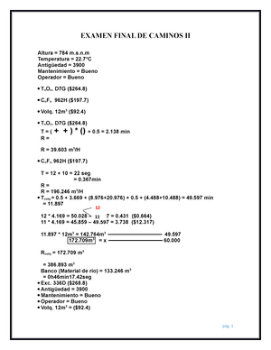 Examen Final DE Caminos II - Rogger - EXAMEN FINAL DE CAMINOS II Altura ...