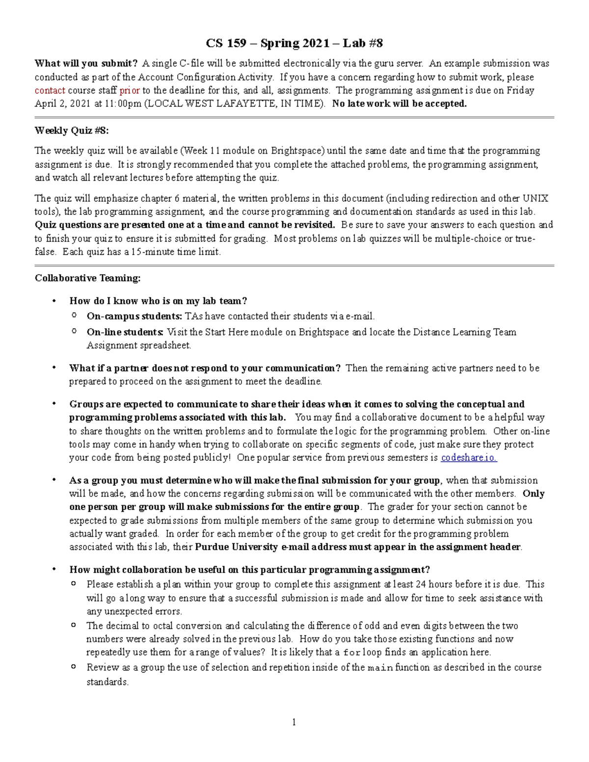 Lab08 - CS159 Lab 8 True or False Questions - CS 159 – Spring 2021 ...