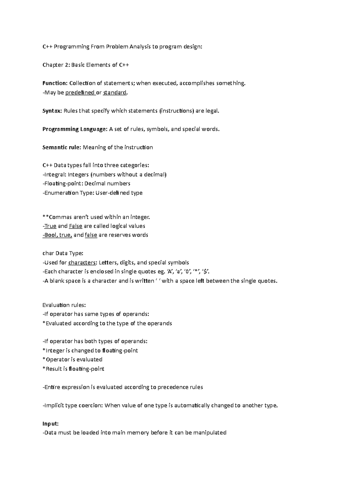 Summary - study summaries from the lectures - C++ Programming From ...