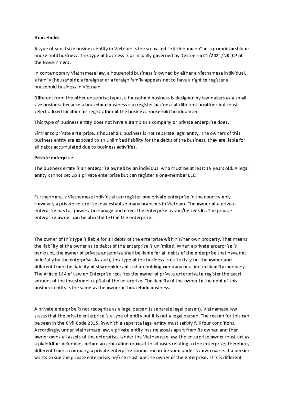 Household - some questions - Household: A type of small size business ...