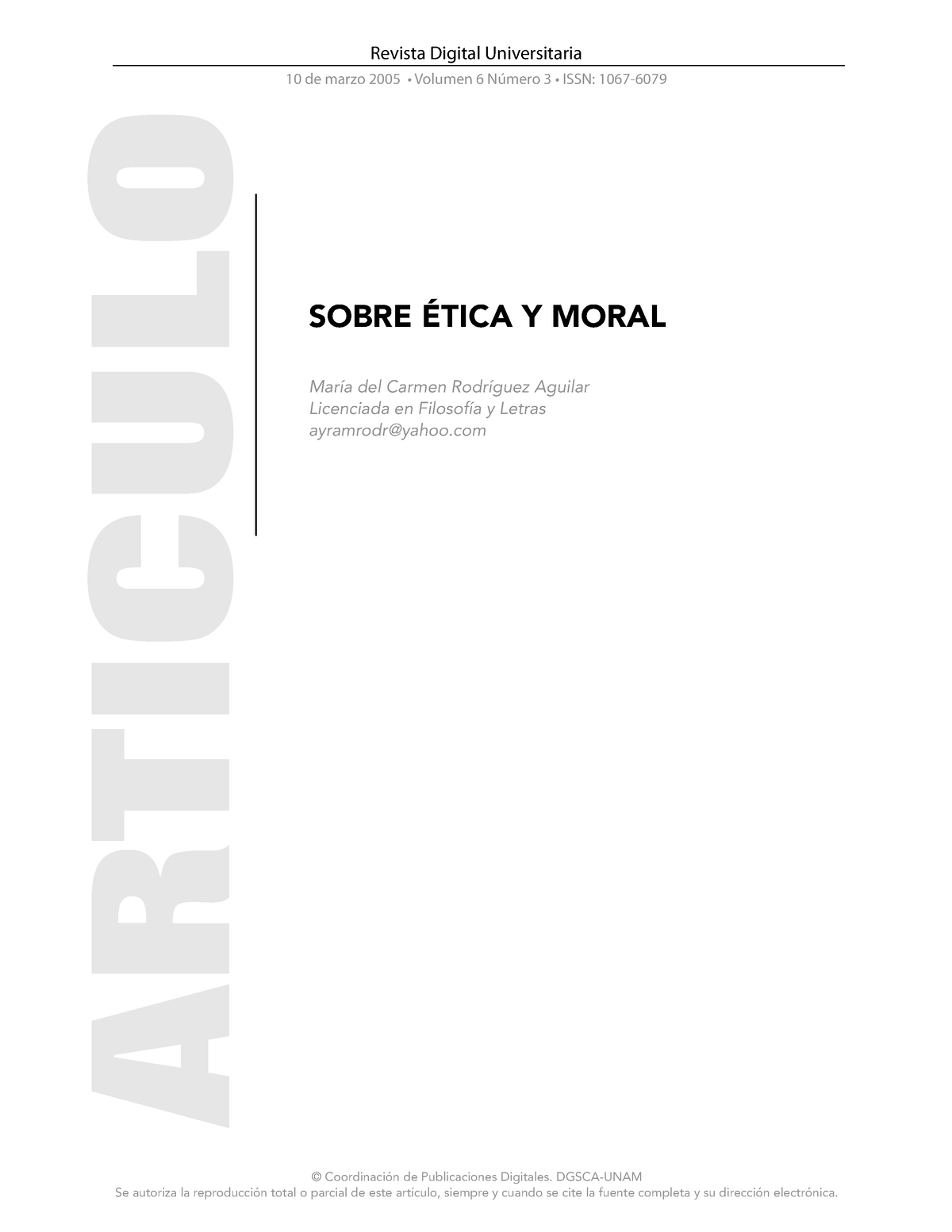 Sobre Ética Y Moral Muy Buena © Coordinación De Publicaciones Digitales Dgsca Unam Revista 6488