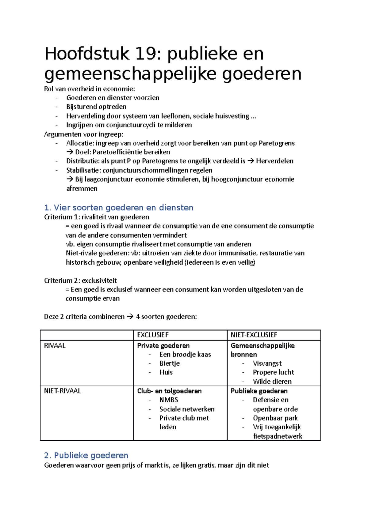 Samenvatting Economie B - Hoofdstuk 19: Publieke Van Overheid In ...