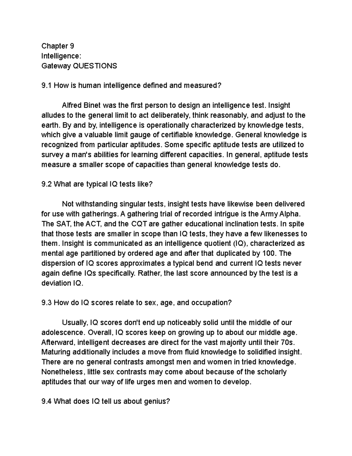 Gateway Questions Ch chapter 5 Chapter 9 Intelligence Gateway