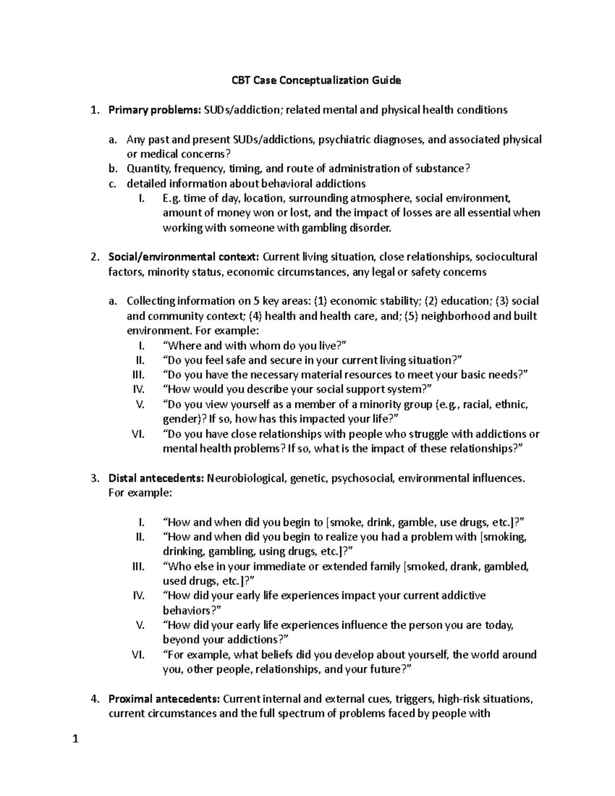 Case Conceptualization Guide - CBT Case Conceptualization Guide Primary ...