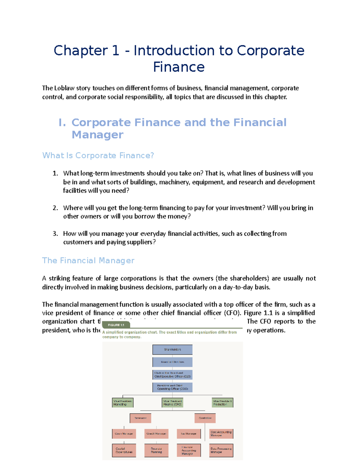 Chapter 1 - Introduction to Corporate Finance Hiver 2022 - Chapter 1 ...