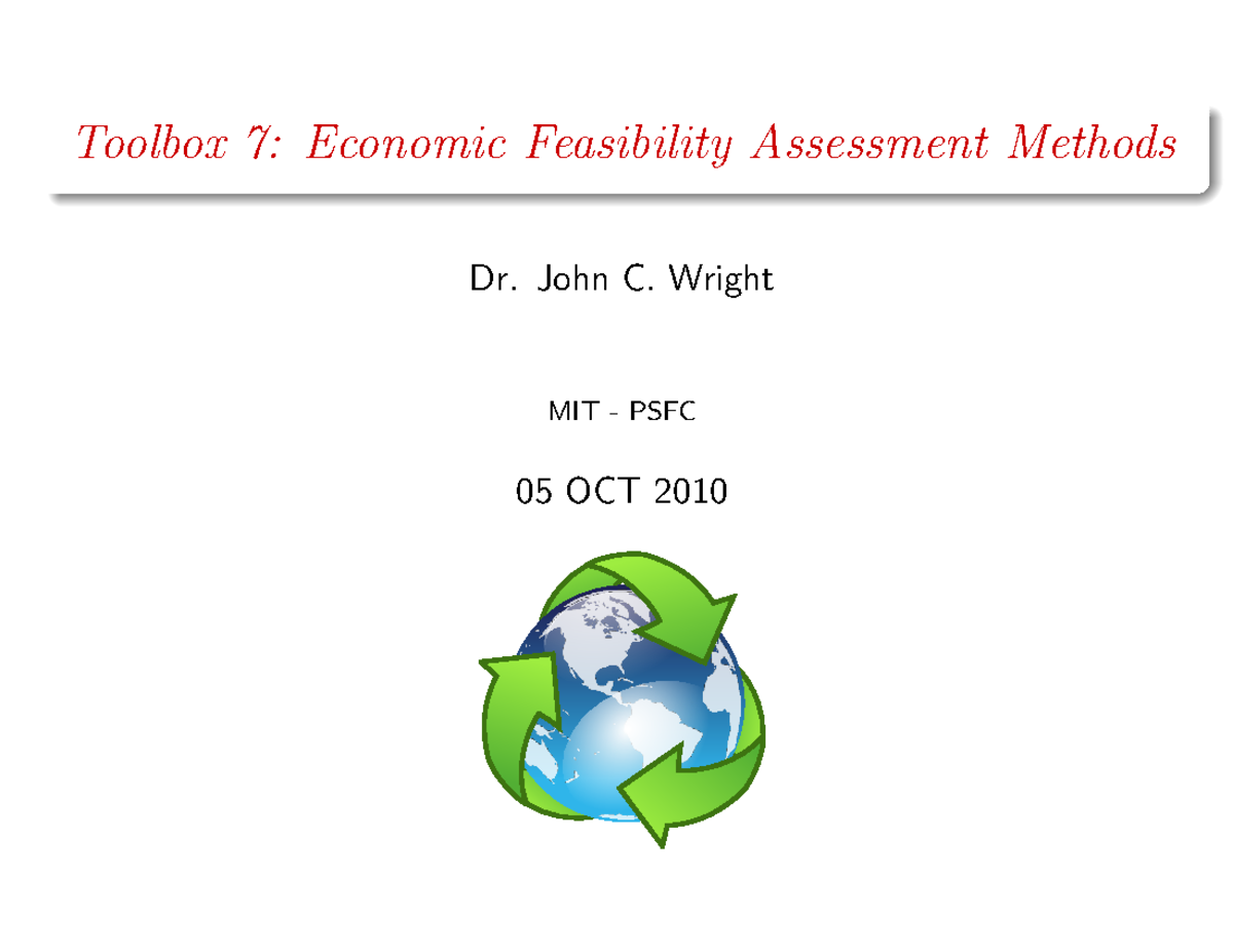 Economic feasibility assessment methods - Toolbox 7: Economic ...