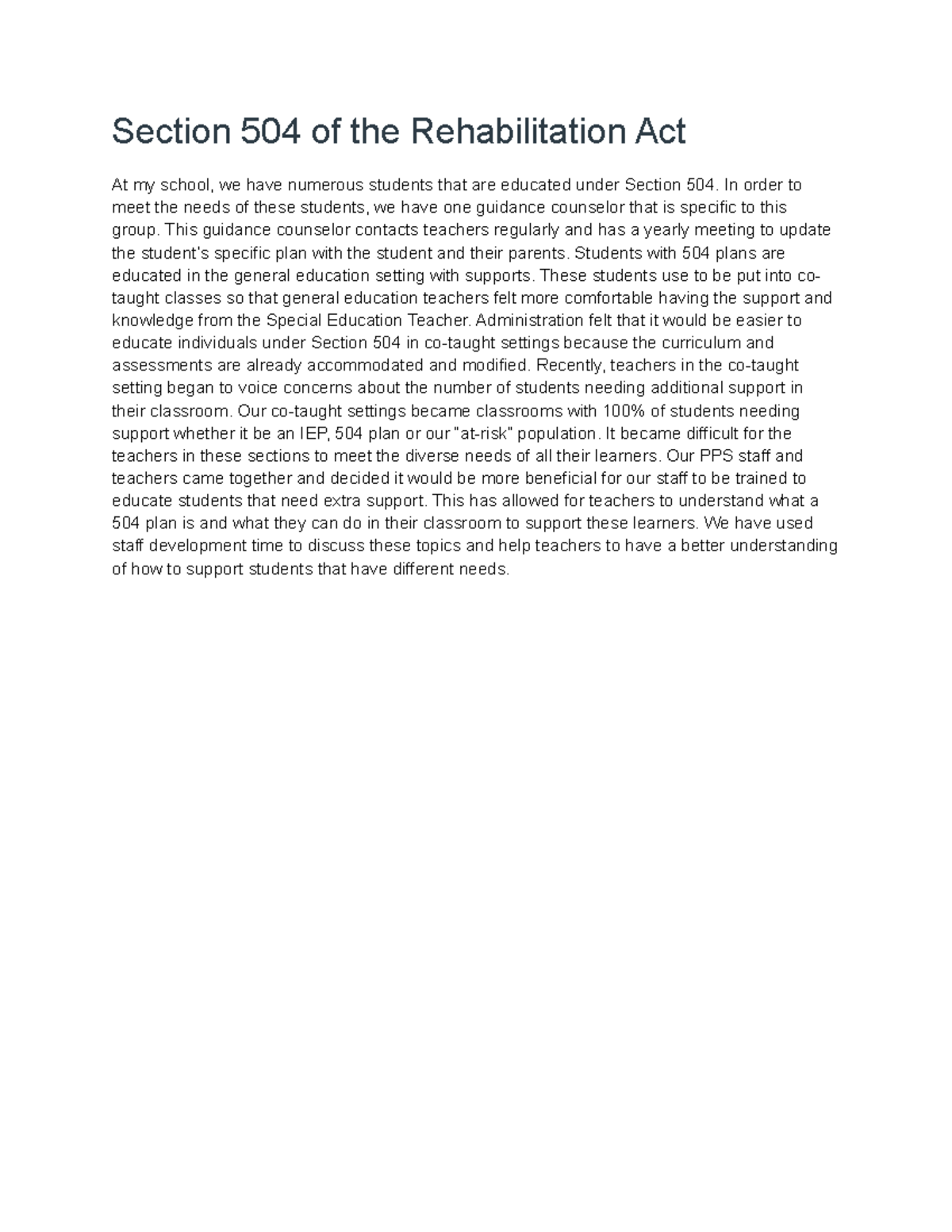 Section 504 of the Rehabilitation Act - In order to meet the needs of ...