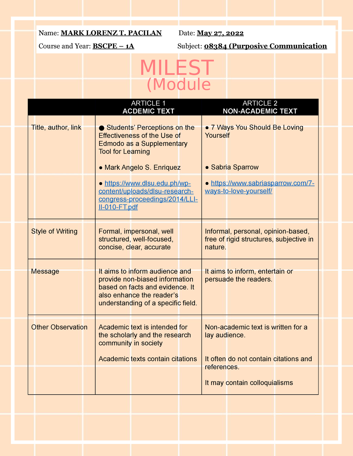 Academic And Non Academic Text Puposive Communication ARTICLE 1 